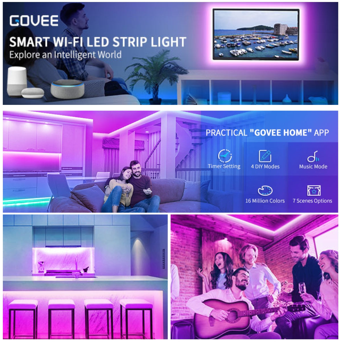 Govee LED Lights 10m, LED Lights for Bedroom, Smart LED WiFi App Control RGB