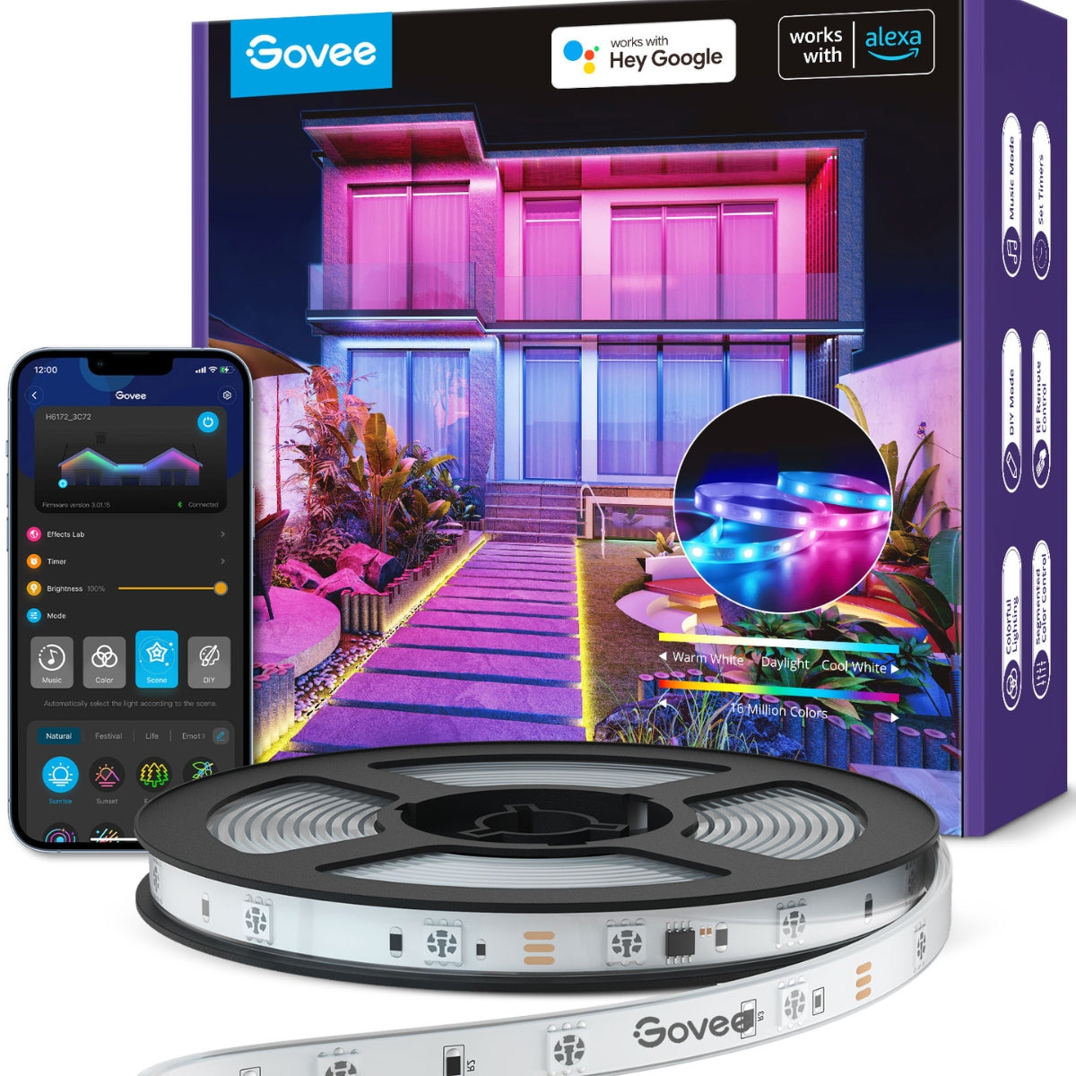 Govee RGB Smart Wi-Fi + Bluetooth LED Strip Lights(10m)
