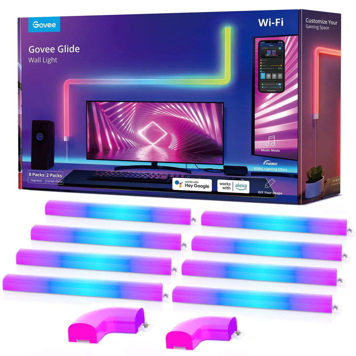 Govee Glide RGBIC Wall Light (8+4 or 6+1) - Smart Music Sync Light Bars - UNBOXED DEAL