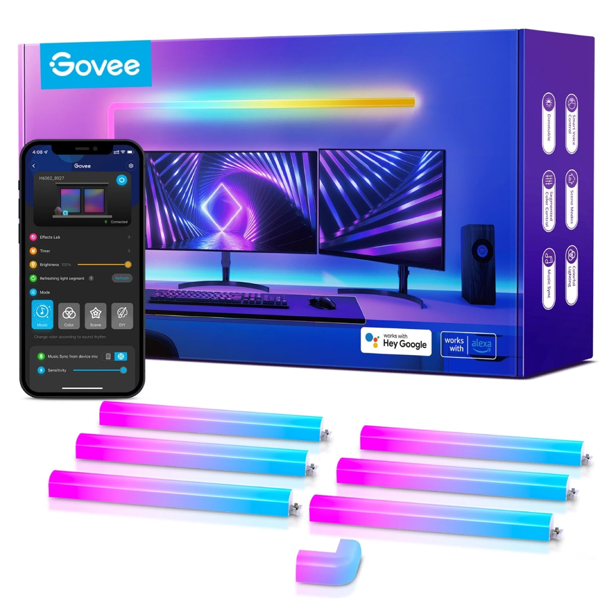 Govee Glide RGBIC Wall Light (8+4 or 6+1) - Smart Music Sync Light Bars - UNBOXED DEAL